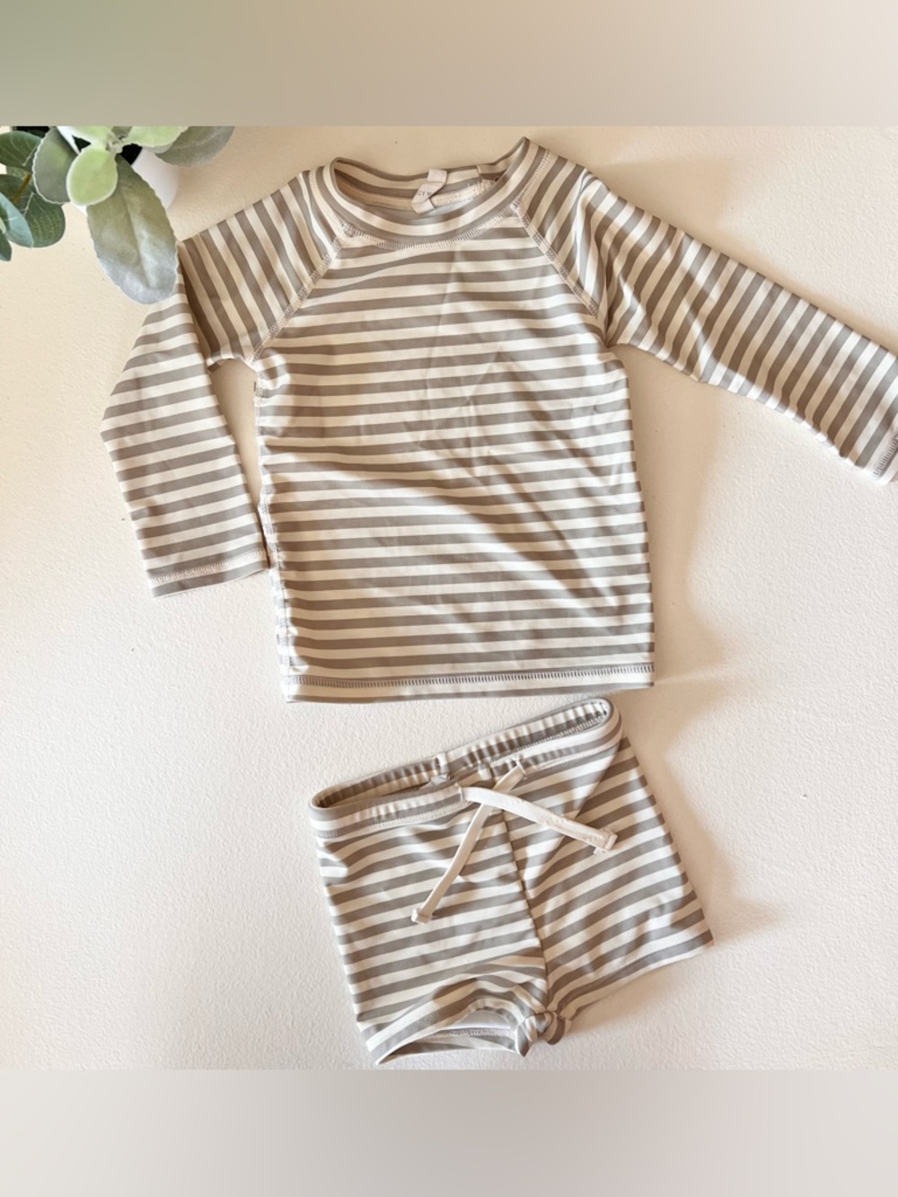 Quincy Mae boys rashguard + short set | pistachio stripe